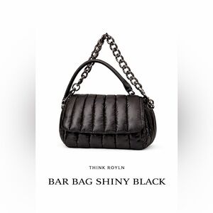 NWOT Think Royln Bar Bag Shiny Black Quilted Puffer Chain Shoulder Crossbody